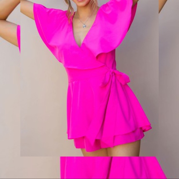 Tie Waist Romper (FUSHIA) - Picture 2 of 2